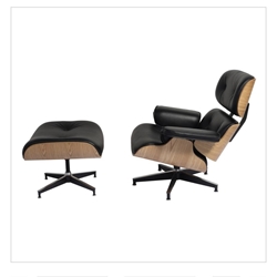 BUTACA CON OTTOMAN FRESNO TAPIZADA PIEL NEGRA EAHEFRPNE - Imagen 2