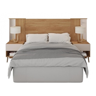 CABECERO REFLEX, extensible, 2 mesillas de noche, MDP buriti - blanco roto - Imagen 1