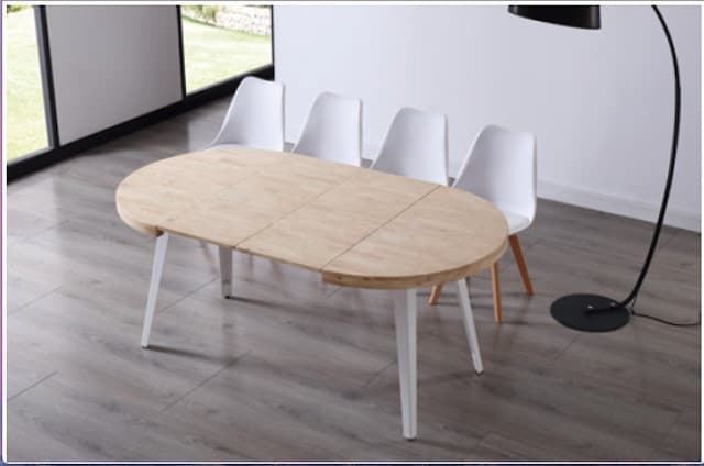 MESA COMEDOR REDONDA EXTENSIBLE BERG 100-140-180 CM ROBLE NORDISH / BLANCO. - Imagen 3