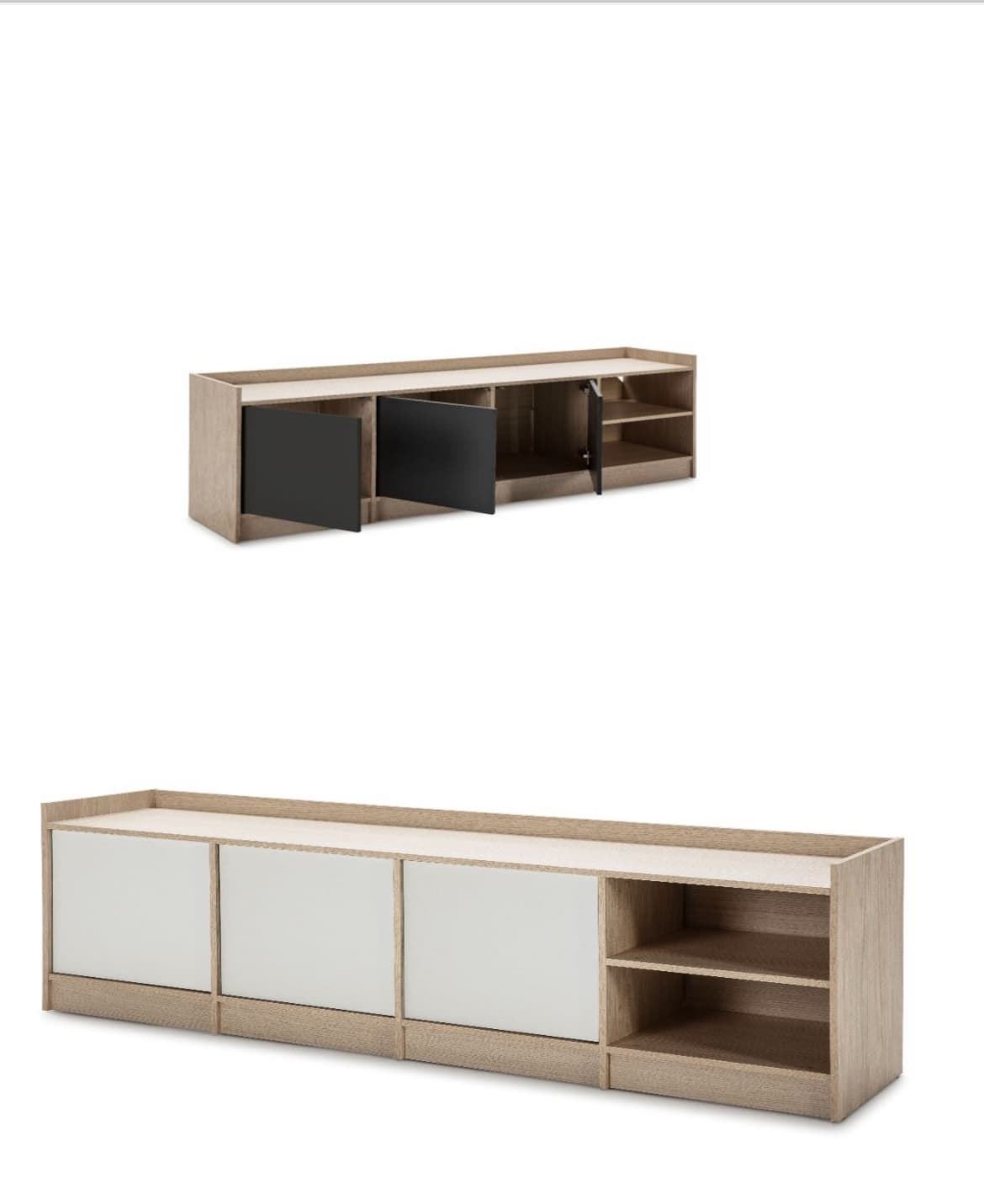 MUEBLE TV LINEA MODERNA ROBLE BLANCO LARGO 184 ANCHO 40 ALTO 54 , MODELO ANTARA - Imagen 1