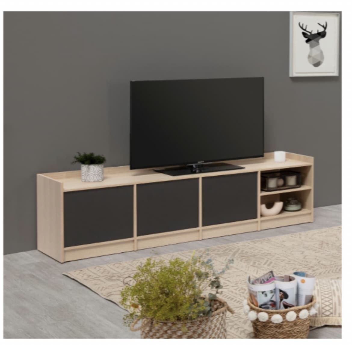 MUEBLE TV LINEA MODERNA ROBLE BLANCO LARGO 184 ANCHO 40 ALTO 54 , MODELO ANTARA - Imagen 2