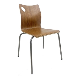 SILLA AMELIE, apilable, acero inoxidable, asiento laminado HPL, color nogal. - Imagen 1