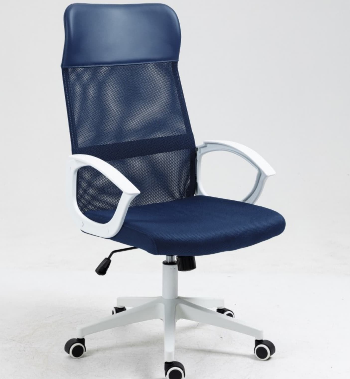Sillón de oficina VERTON, blanco, malla y asiento azul oscuro - Imagen 1