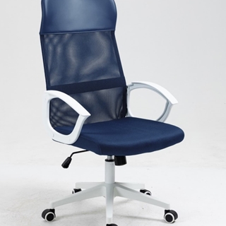 Sillón de oficina VERTON, blanco, malla y asiento azul oscuro - Imagen 1